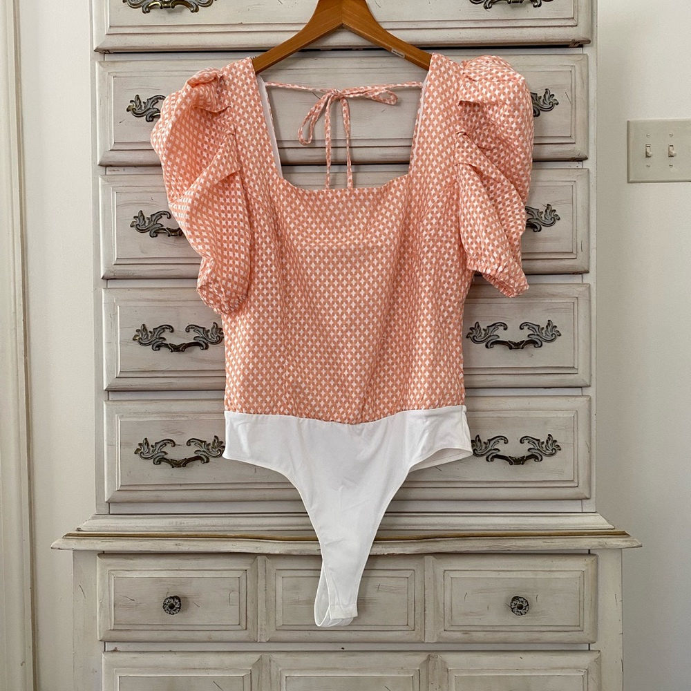 Peach Puff Sleeve Bodysuit